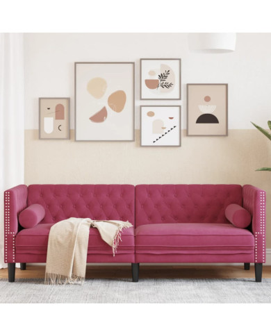 Canapé Chesterfield avec traversins 3 places velours | Mobilier & Déco