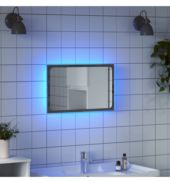 Miroir de salle de bain à LED sonoma gris bois d'ingénierie | Mobilier & Déco