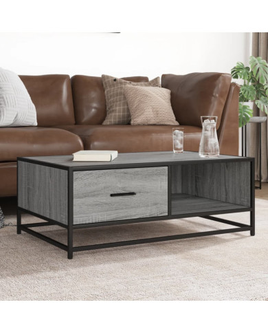 Table basse sonoma gris 90x57x35 cm bois d'ingénierie et métal | Mobilier & Déco