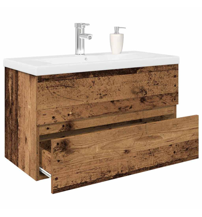 Meuble lavabo avec bassin et robinet intégrés vieux bois | Mobilier & Déco