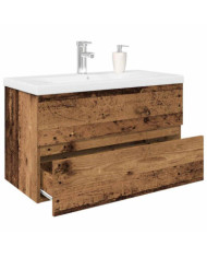 Meuble lavabo avec bassin et robinet intégrés vieux bois | Mobilier & Déco