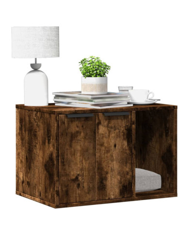 Meuble de bac à litière pour chat chêne fumé bois d'ingénierie | Mobilier & Déco