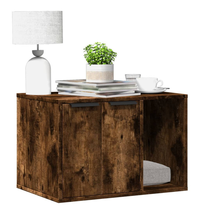 Meuble de bac à litière pour chat chêne fumé bois d'ingénierie | Mobilier & Déco