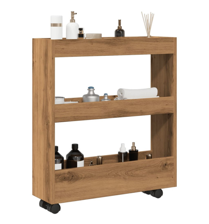 Chariot de rangement étroit 3 niveaux chêne artisanal | Mobilier & Déco