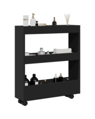 Chariot de rangement étroit 3 niveaux noir bois d'ingénierie | Mobilier & Déco