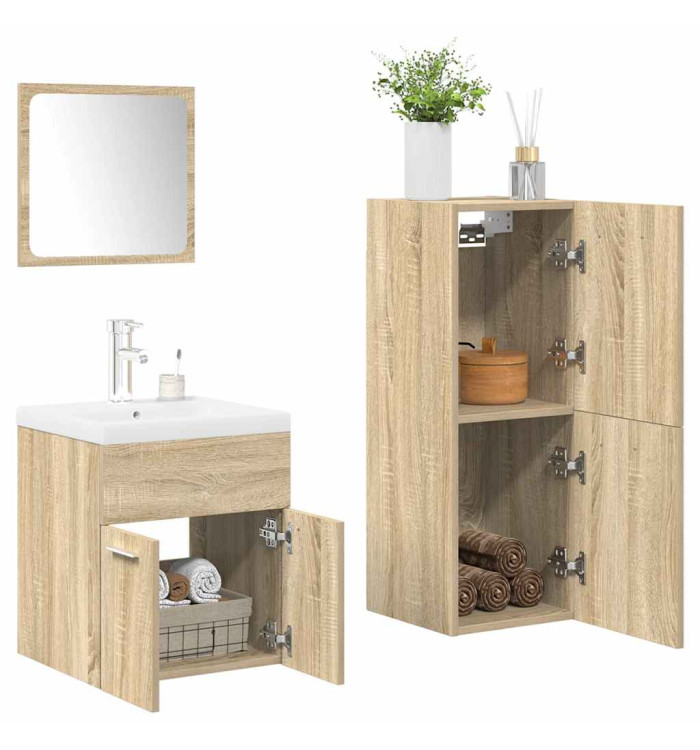 Ensemble de meubles de salle de bain 4 pcs chêne sonoma | Mobilier & Déco