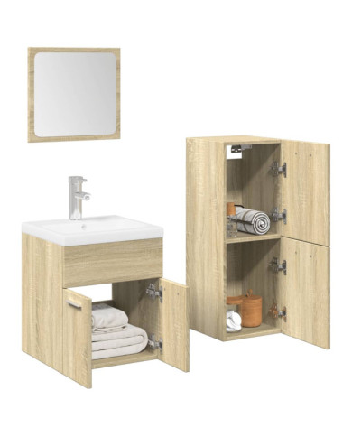 Ensemble de meubles de salle de bain 4 pcs chêne sonoma | Mobilier & Déco
