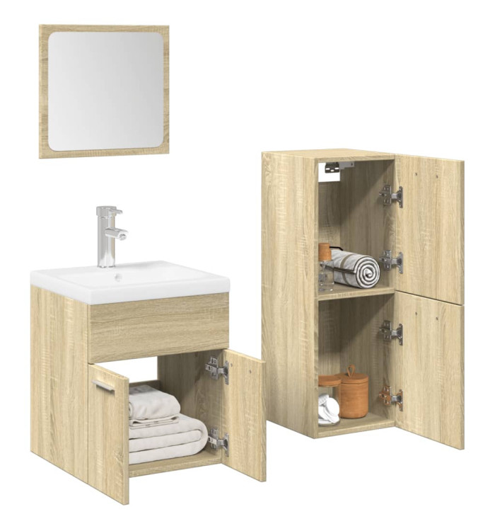 Ensemble de meubles de salle de bain 4 pcs chêne sonoma | Mobilier & Déco