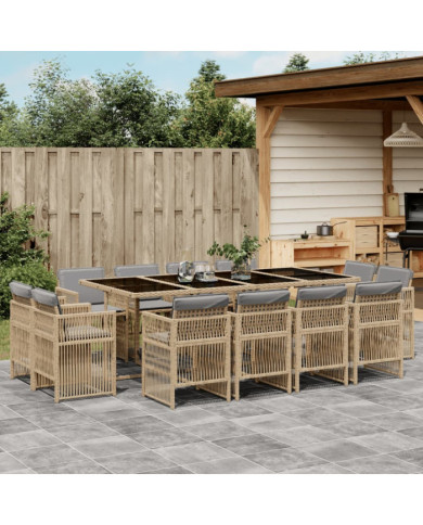 Ensemble à manger de jardin coussins 13 pcs mélange beige rotin | Mobilier & Déco