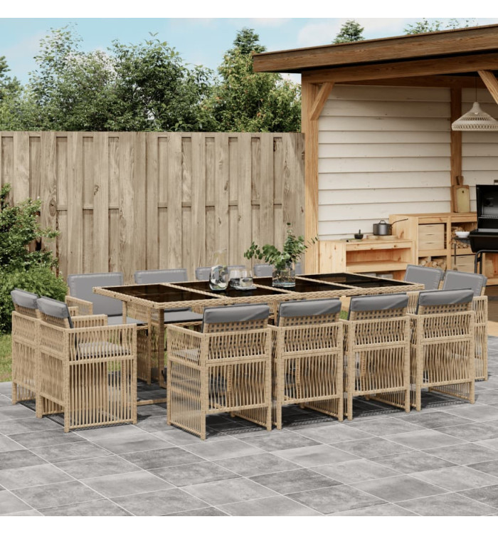 Ensemble à manger de jardin coussins 13 pcs mélange beige rotin | Mobilier & Déco