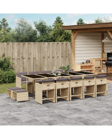 Ensemble à manger de jardin et coussins 15 pcs mélange beige | Mobilier & Déco