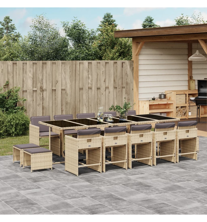 Ensemble à manger de jardin et coussins 15 pcs mélange beige | Mobilier & Déco