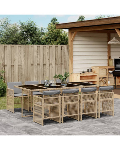 Ensemble à manger de jardin et coussins 9 pcs mélange beige | Mobilier & Déco