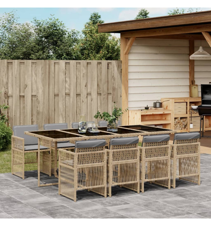 Ensemble à manger de jardin et coussins 9 pcs mélange beige | Mobilier & Déco