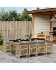 Ensemble à manger de jardin et coussins 9 pcs mélange beige | Mobilier & Déco