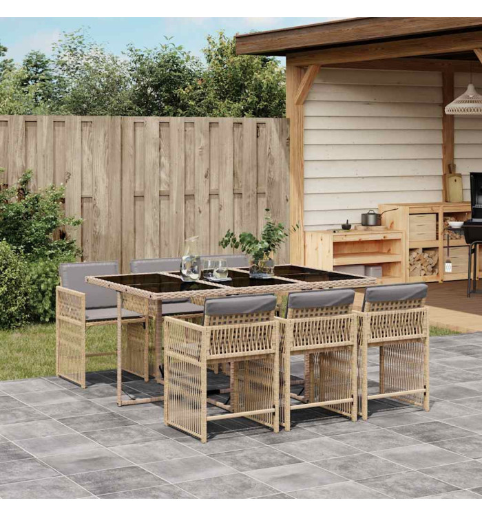 Ensemble à manger de jardin coussins 7 pcs mélange beige rotin | Mobilier & Déco
