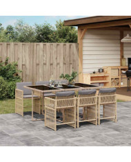 Ensemble à manger de jardin coussins 7 pcs mélange beige rotin | Mobilier & Déco