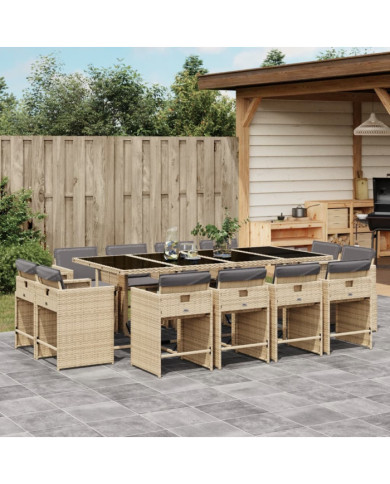 Ensemble à manger de jardin coussins 13 pcs mélange beige rotin | Mobilier & Déco