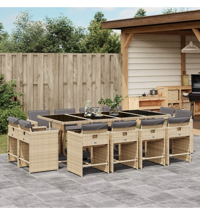 Ensemble à manger de jardin coussins 13 pcs mélange beige rotin | Mobilier & Déco