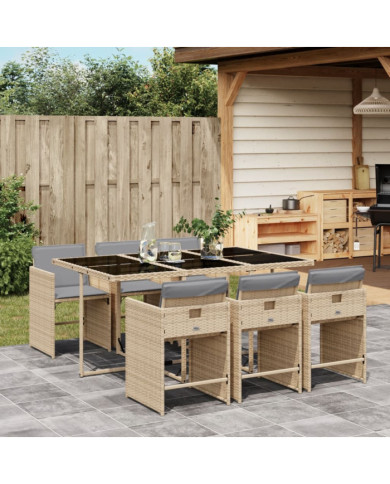 Ensemble à manger de jardin coussins 7 pcs mélange beige rotin | Mobilier & Déco