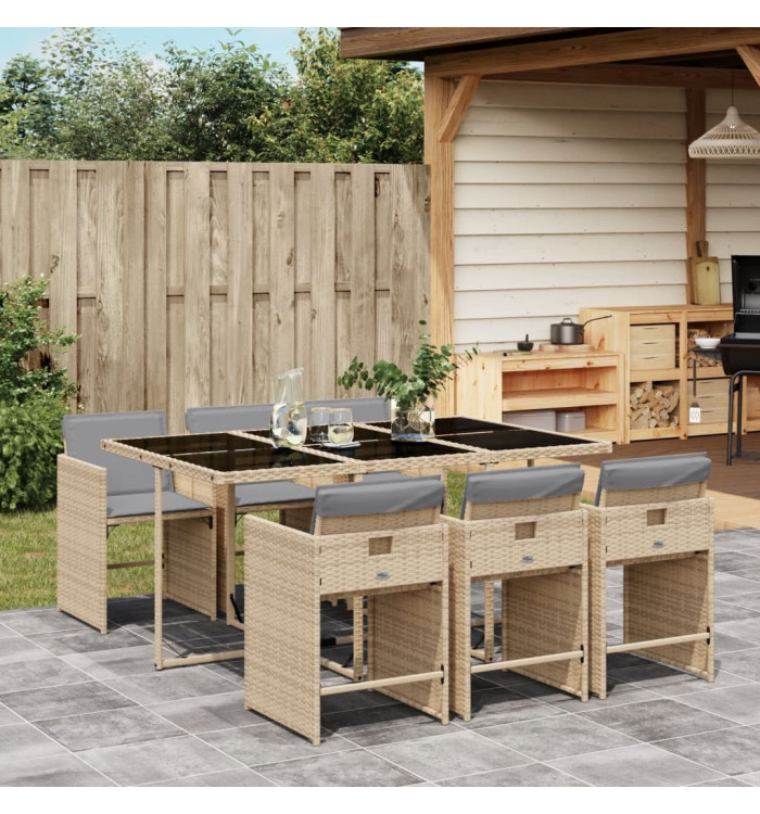Ensemble à manger de jardin coussins 7 pcs mélange beige rotin | Mobilier & Déco