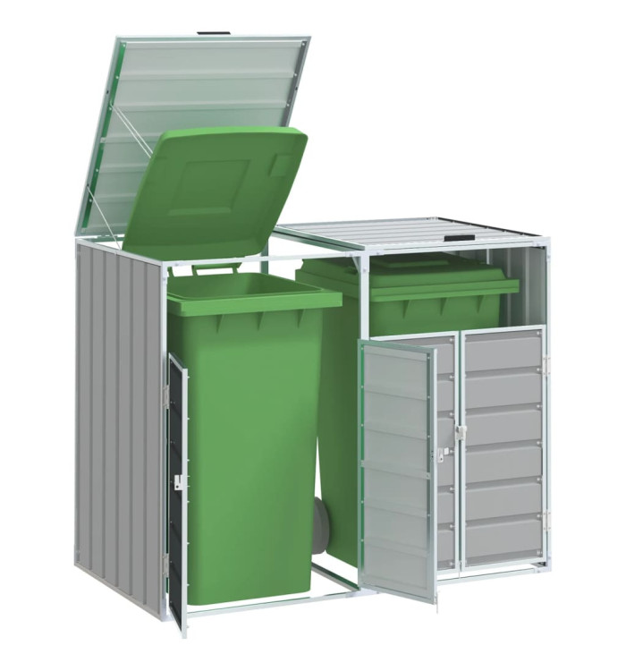 Rangement à roulettes pour poubelles pour deux bacs gris acier | Mobilier & Déco
