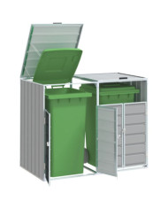 Rangement à roulettes pour poubelles pour deux bacs gris acier | Mobilier & Déco
