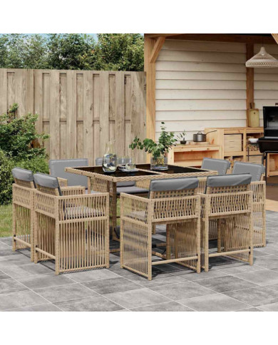 Ensemble à manger de jardin et coussins 9 pcs mélange beige | Mobilier & Déco