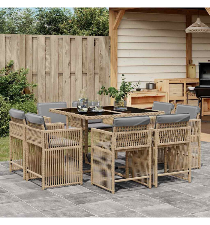 Ensemble à manger de jardin et coussins 9 pcs mélange beige | Mobilier & Déco