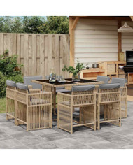 Ensemble à manger de jardin et coussins 9 pcs mélange beige | Mobilier & Déco