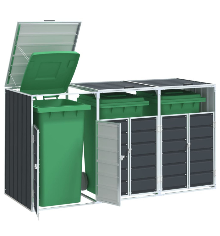 Rangement à roulettes pour poubelles pour trois bacs acier | Mobilier & Déco