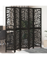 Cloison de séparation 5 panneaux noir bois de paulownia massif | Mobilier & Déco