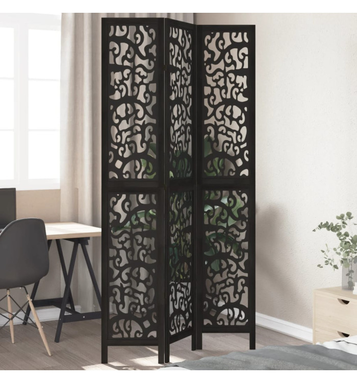 Cloison de séparation 3 panneaux noir bois de paulownia massif | Mobilier & Déco