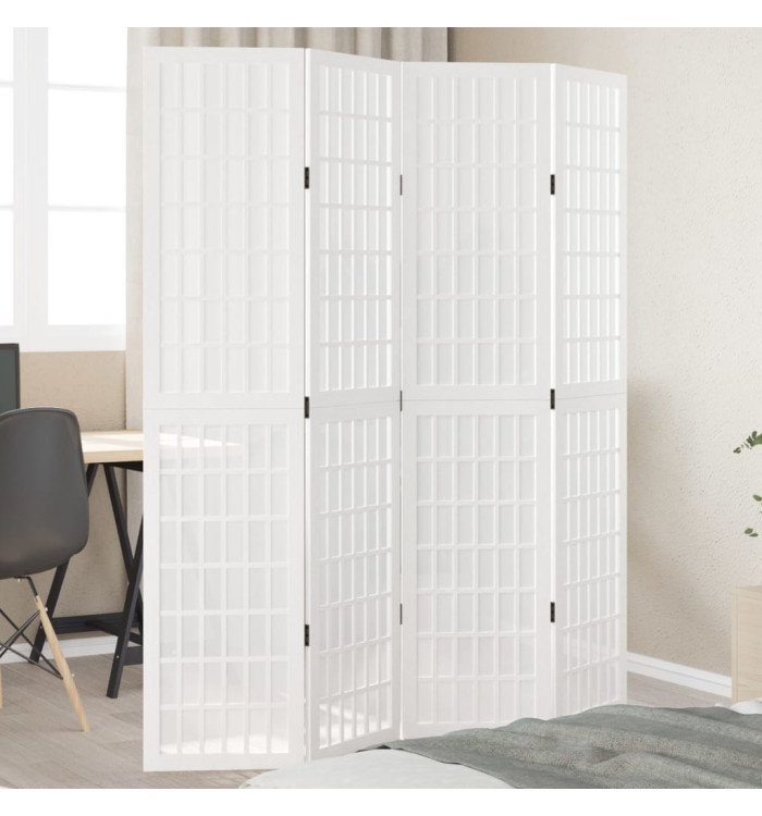 Cloison de séparation 4 panneaux blanc bois de paulownia massif | Mobilier & Déco