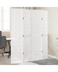 Cloison de séparation 4 panneaux blanc bois de paulownia massif | Mobilier & Déco