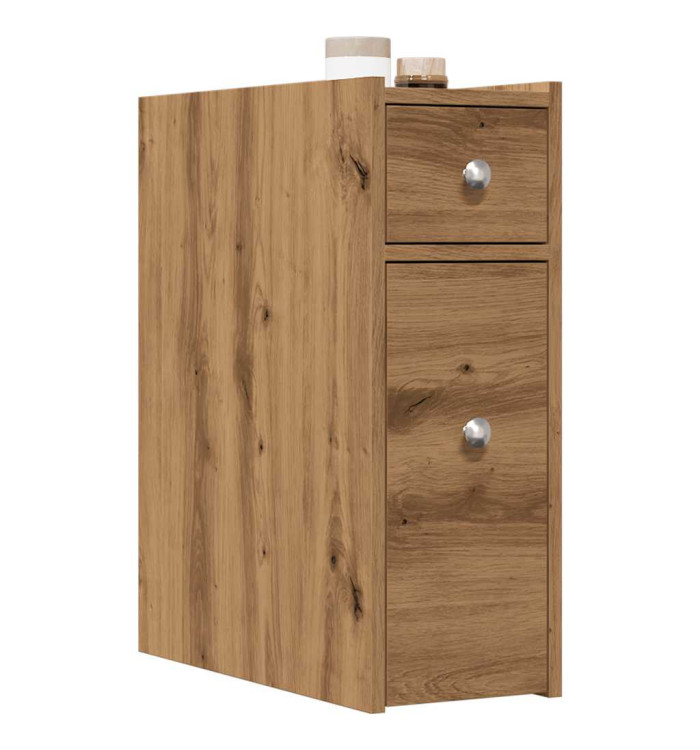 Armoire de salle de bain étroite avec roulettes chêne artisanal | Mobilier & Déco