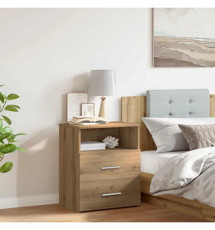 Table de chevet chêne artisanal 50x32x60 cm bois d'ingénierie | Mobilier & Déco