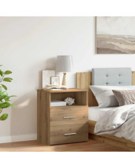 Table de chevet chêne artisanal 50x32x60 cm bois d'ingénierie | Mobilier & Déco