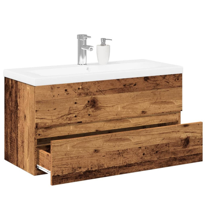 Armoire lavabo avec bassin intégré vieux bois | Mobilier & Déco