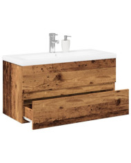 Armoire lavabo avec bassin intégré vieux bois | Mobilier & Déco