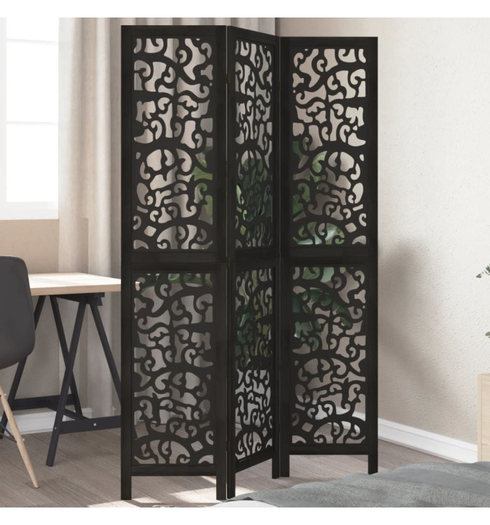 Cloison de séparation 3 panneaux noir bois de paulownia massif | Mobilier & Déco