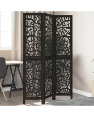Cloison de séparation 3 panneaux noir bois de paulownia massif | Mobilier & Déco