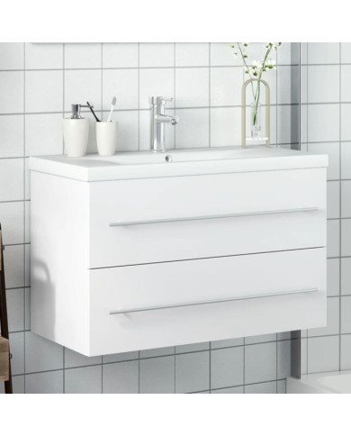 Armoire lavabo de salle de bain avec bassin intégré blanc | Mobilier & Déco