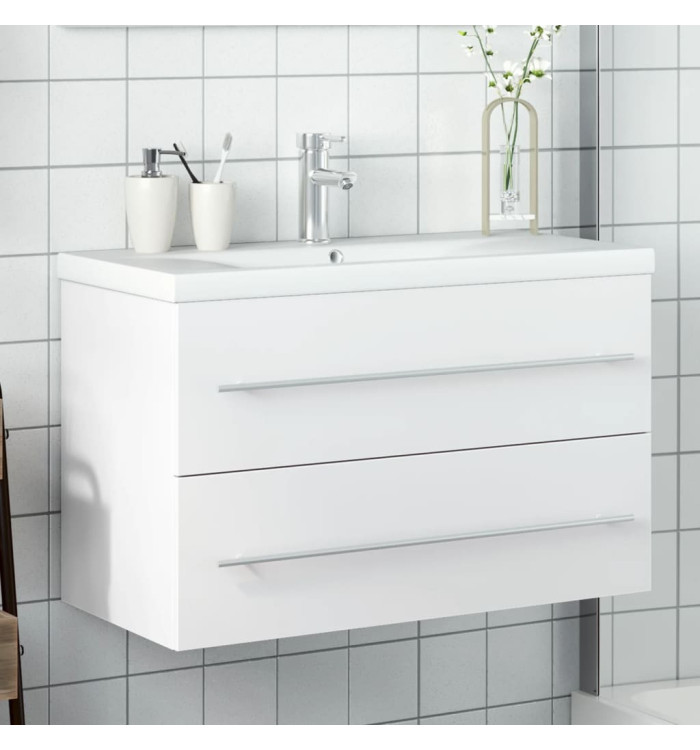 Armoire lavabo de salle de bain avec bassin intégré blanc | Mobilier & Déco
