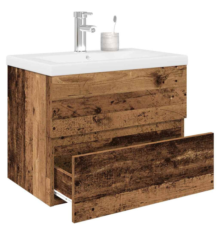 Meuble lavabo avec bassin et robinet intégrés vieux bois | Mobilier & Déco