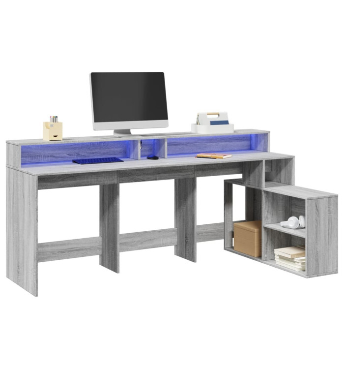 Bureau et lumières LED sonoma gris 200x104x91cm bois ingénierie | Mobilier & Déco