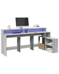 Bureau et lumières LED sonoma gris 200x104x91cm bois ingénierie | Mobilier & Déco
