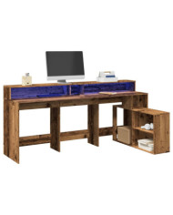 Bureau avec lumières LED vieux bois bois d'ingénierie | Mobilier & Déco