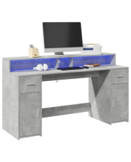 Bureau et lumières LED gris béton 160x55x91cm bois d'ingénierie | Mobilier & Déco