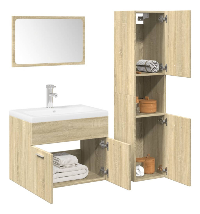 Ensemble de meubles de salle de bain 4 pcs chêne sonoma | Mobilier & Déco